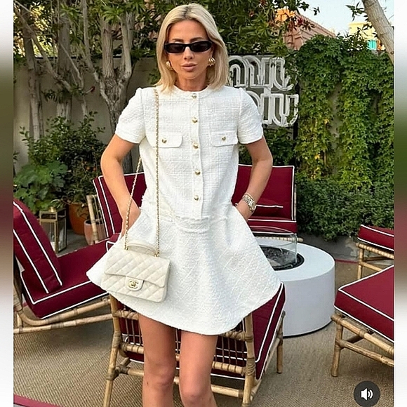 ZARA TEXTURED TWEED MINI DRESS ECRU - Picture 3 of 16